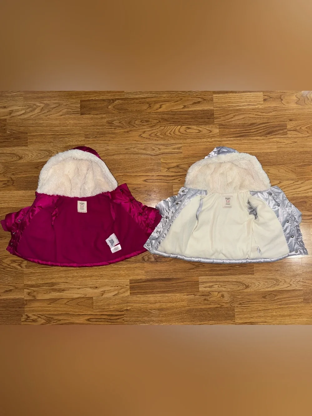 Old Navy Quilted Puffer Coat Lot 2 Pieces Pink Silver Baby Size 6-12 Months